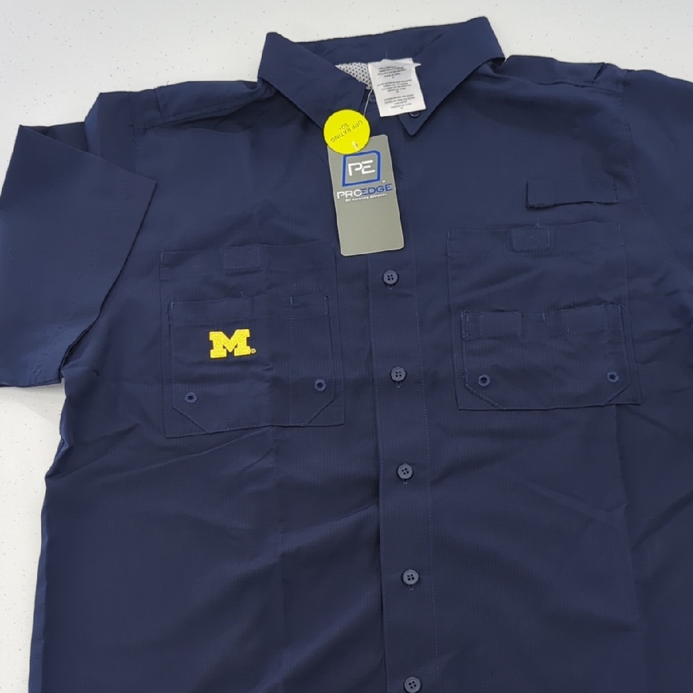 Pro Edge Men's Dark Blue Casual Shirt with Yellow Accent